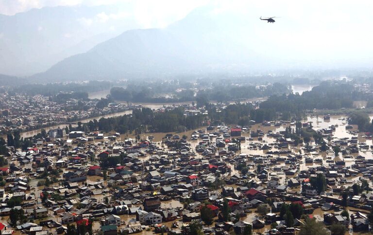 An aerial view of flood affected area of Jammu & Kashmir, on September 10, 2014.jpg