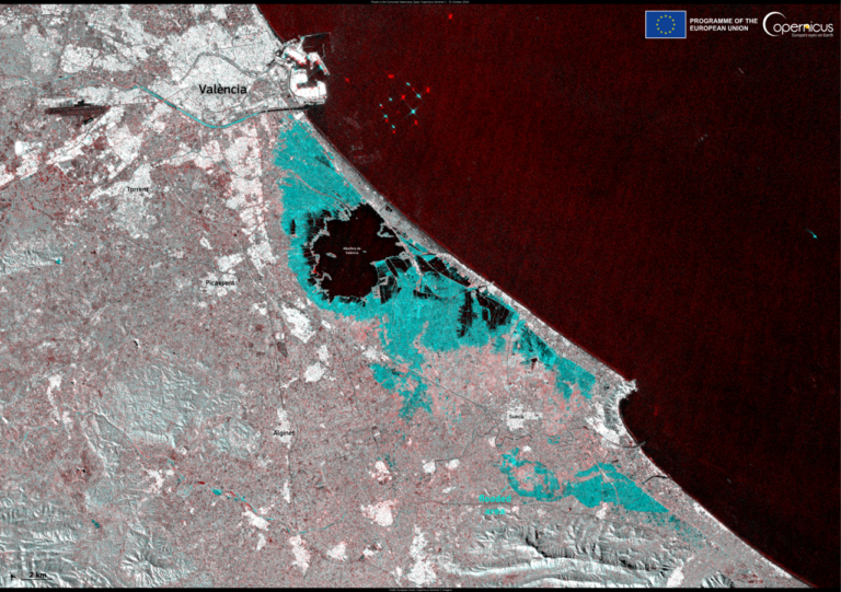 Disastrous floods south of Valencia, Spain (Copernicus 2024-11-01).png